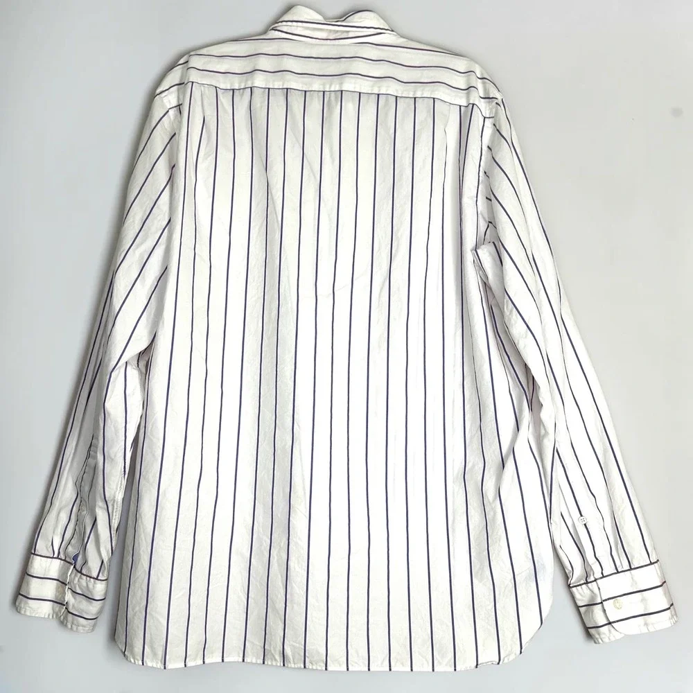 J.Crew Button-Down Shirt Mens XL White Blue Striped Cotton Long Sleeve Preppy